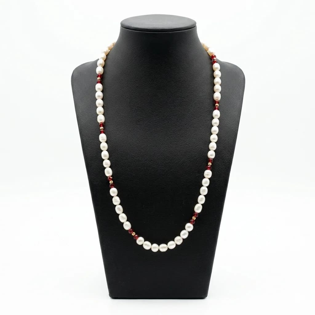 Collier Perles d'Eau Douce & Cristaux Bordeaux