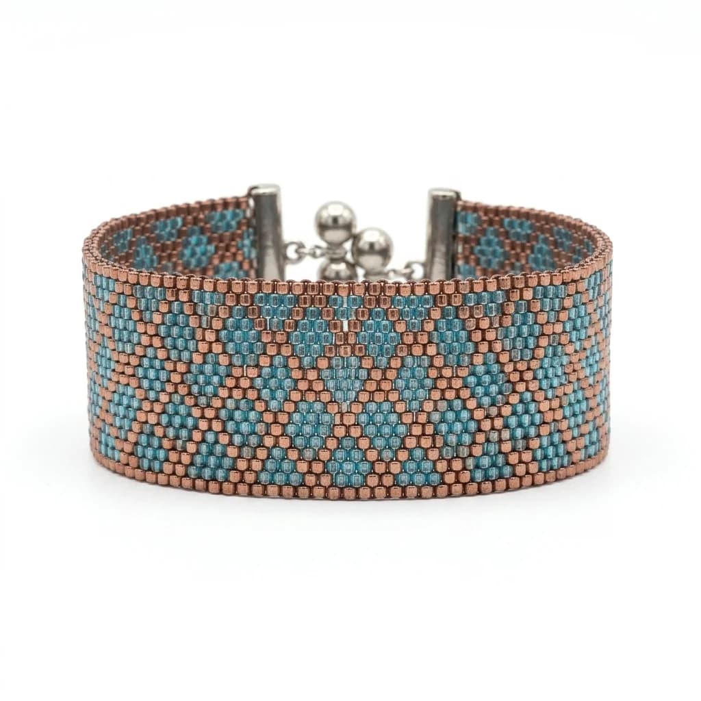 Bracelet manchette perles Miyuki turquoise et cuivré